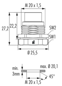 M12 Power panel connector, Circular Connector, Connector, M12, Power