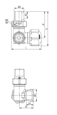 Thermostatic valve angular shape right