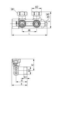 Umlenkstück Eckform absperrbar (Ein-/Zweirohr)