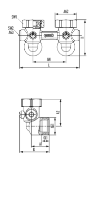 Zweirohranschlussblock Eckform entleerbar