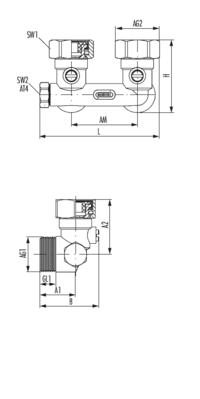 Einrohranschlussblock Eckform