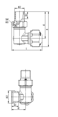 Thermostatic valve angular shape left