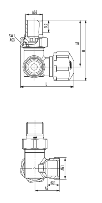 Thermostatic valve angular shape right