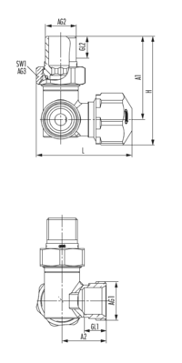 Thermostatventil Winkeleckform rechts