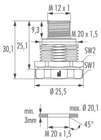 M12 Power panel connector, Circular Connector, Connector, M12, Power