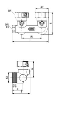 Einrohranschlussblock Eckform