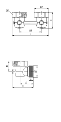 Zweirohranschlussblock Eckform