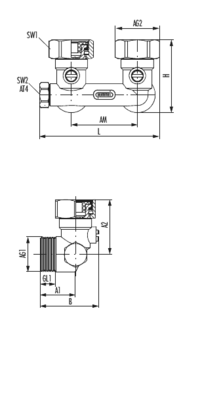 Einrohranschlussblock Eckform