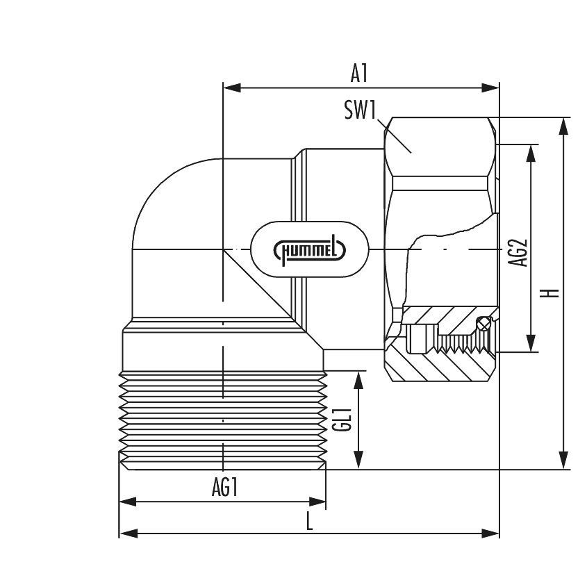 Coupling angle with union nut