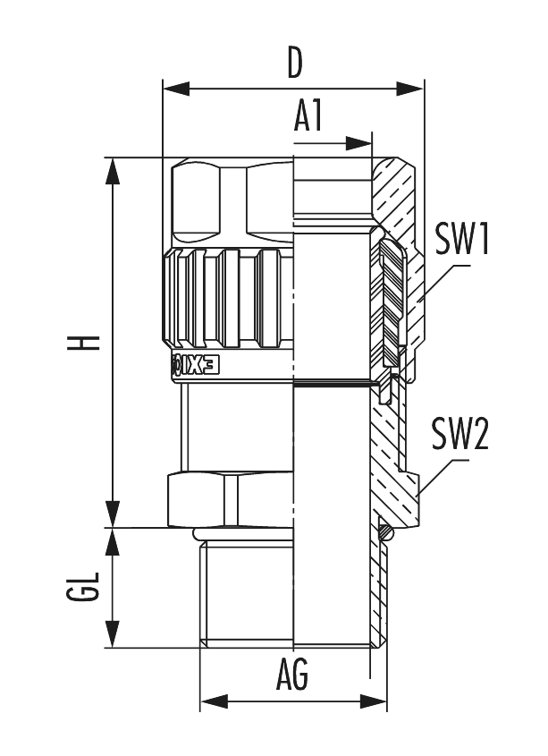 EXIOS +A2F  Laiton brillant, Cable Gland, EXIOS
