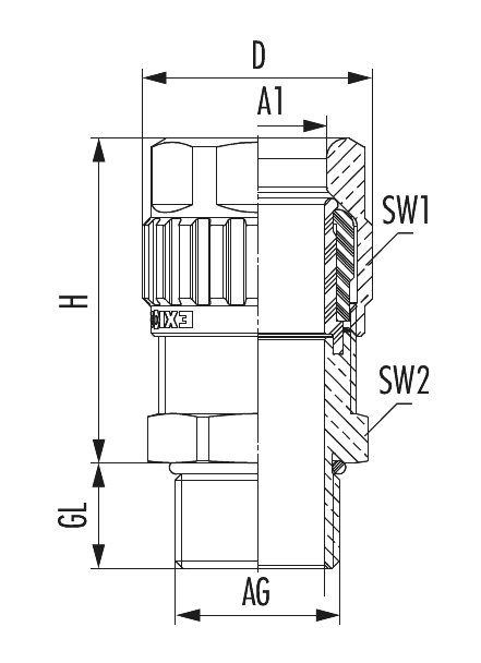 EXIOS +A2F  Laiton brillant, Cable Gland, EXIOS