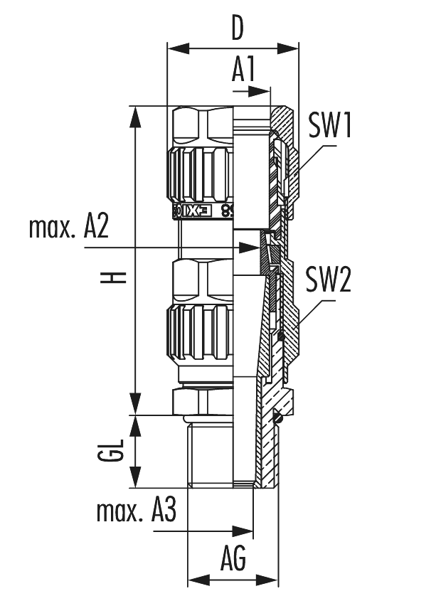 EXIOS +Barrier Laiton nickelé, Cable Gland, EXIOS