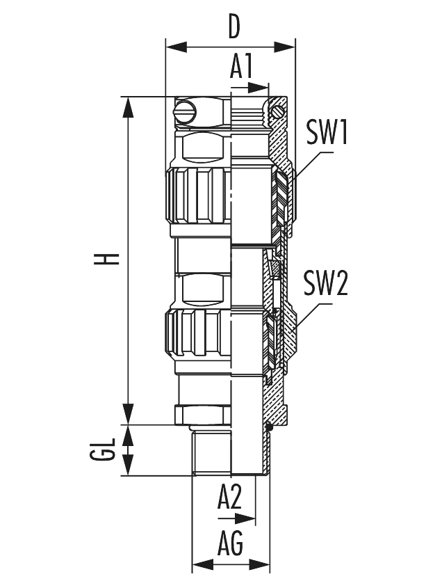 EXIOS +MZ Laiton brillant, Cable Gland, EXIOS