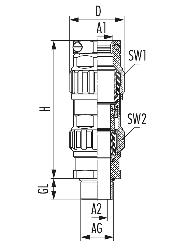 EXIOS +MZ Messing blank, Kabelverschraubung, EXIOS