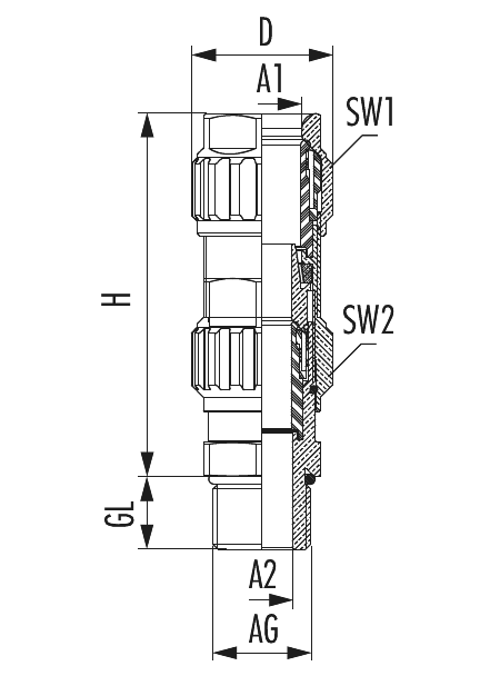 EXIOS +Standard Messing vernickelt, Kabelverschraubung, EXIOS