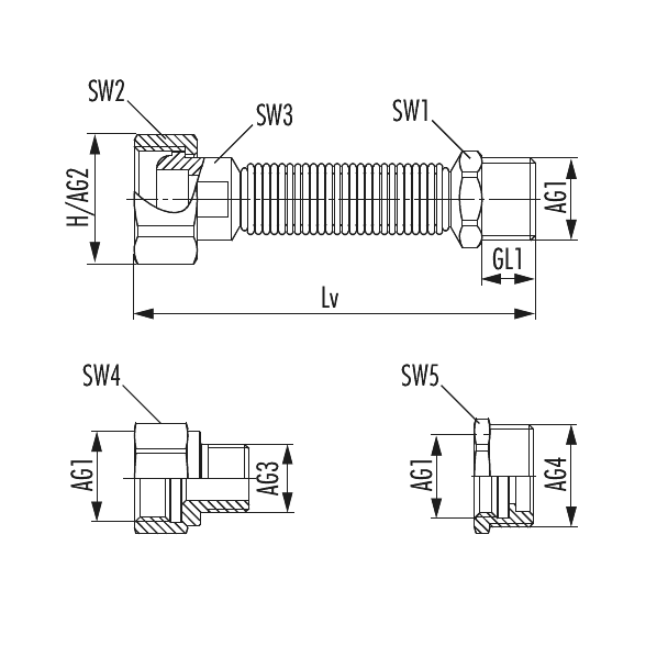 Flexible radiator connection with reduction