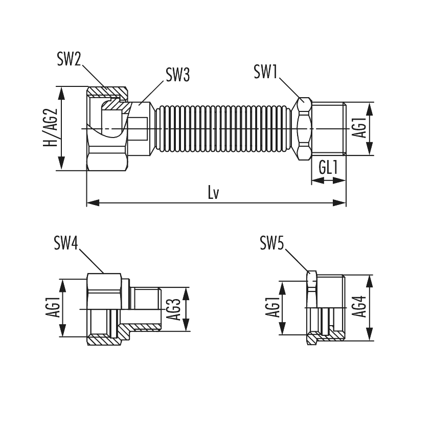 Flexible radiator connection with reduction