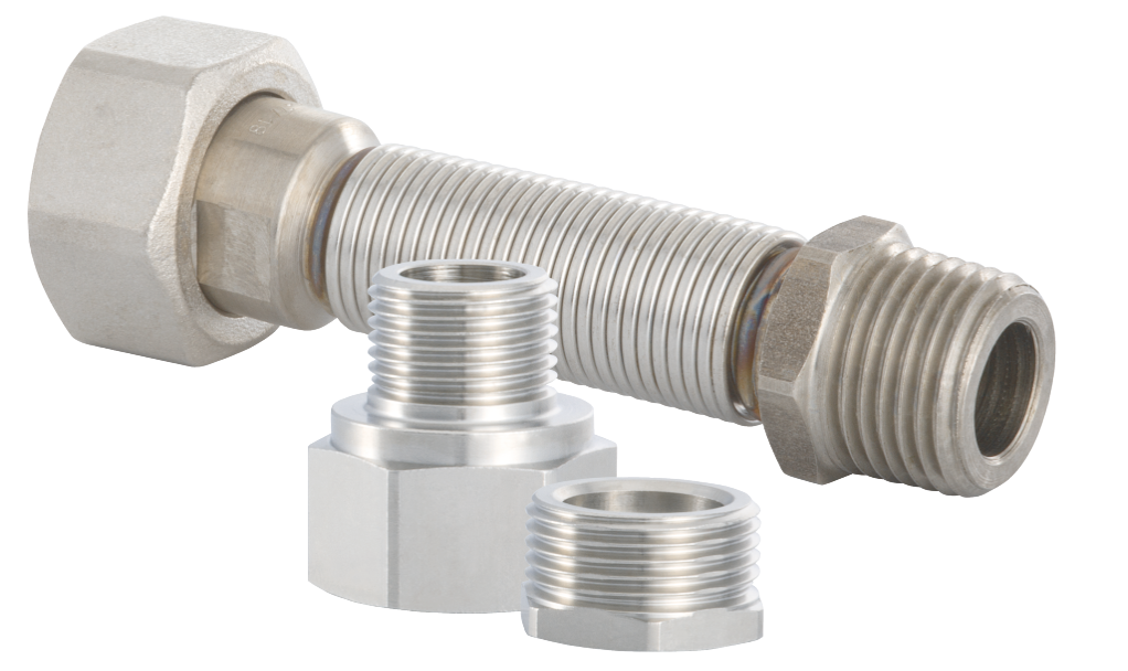 Flexible radiator connection with reduction