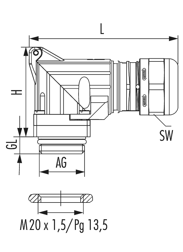 HSK-M-W, Kabelverschraubung
