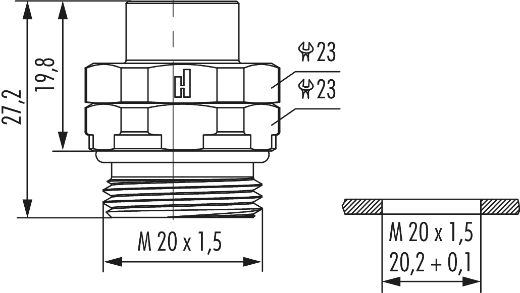 M12 Power panel connector, Circular Connector, Connector, M12, Power