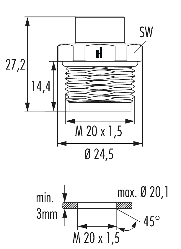 M12 Power panel connector, Circular Connector, Connector, M12, Power