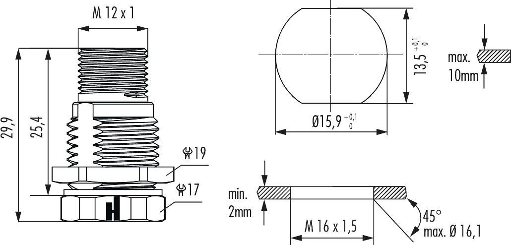 M12 Power panel connector, Circular Connector, Connector, M12, Power