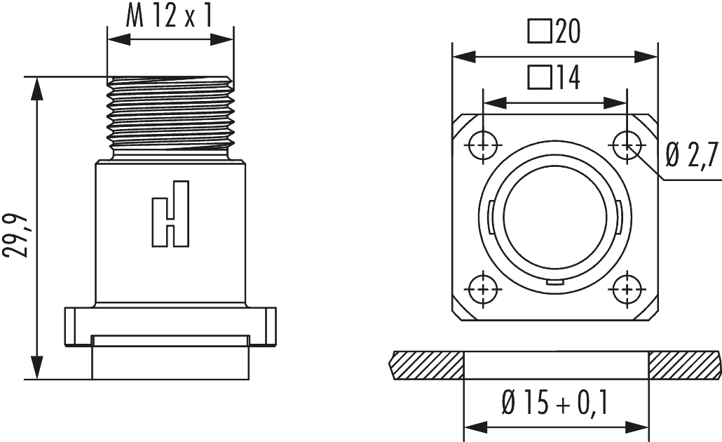 M12 Power panel connector, Circular Connector, Connector, M12, Power
