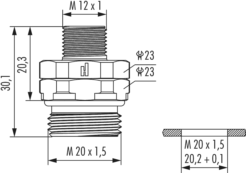 M12 Power panel connector, Circular Connector, Connector, M12, Power