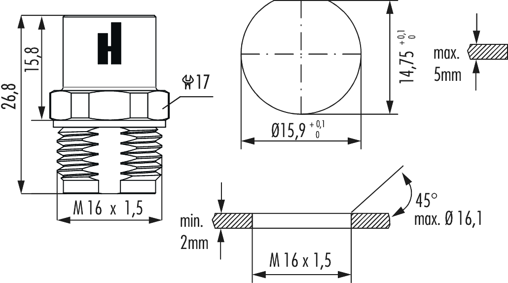 M12 Power panel connector, Circular Connector, Connector, M12, Power