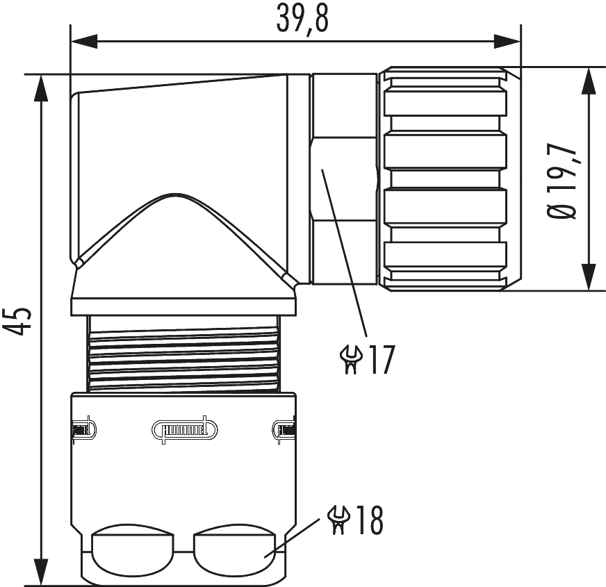 M12 Power right angle cable connector, Circular Connector, Connector, M12, Power