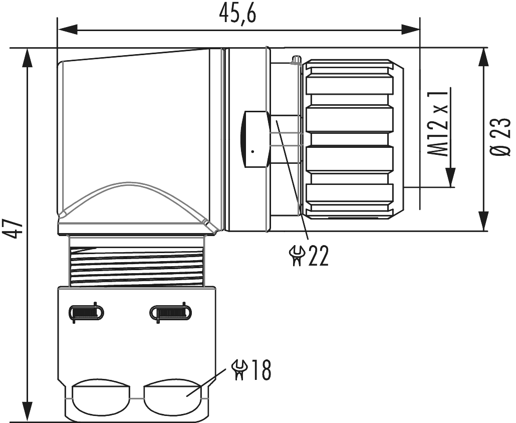 M12 Power right angle cable connector, Circular Connector, Connector, M12, Power