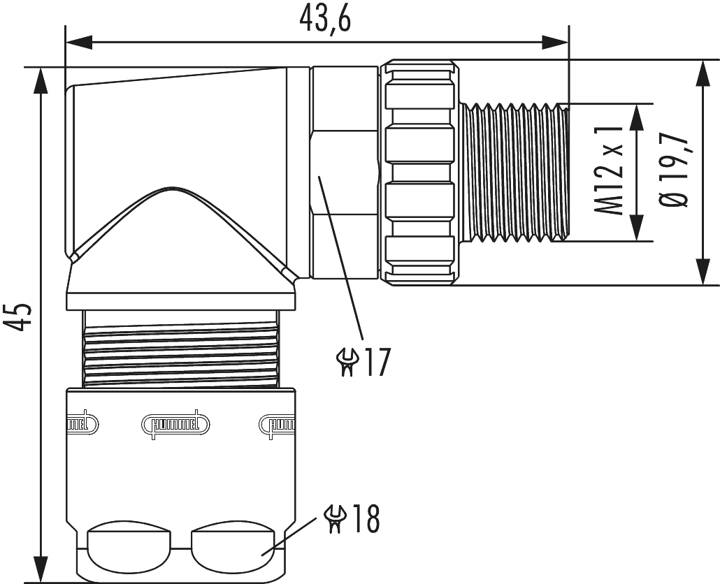 M12 Power right angle coupler connector, Circular Connector, Connector, M12, Power