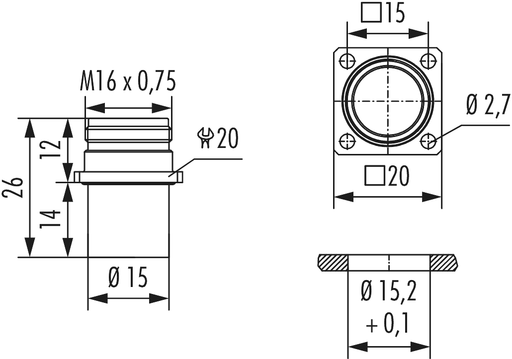 M16 Connecteur d'appareil, Circular Connector, Connector, M16