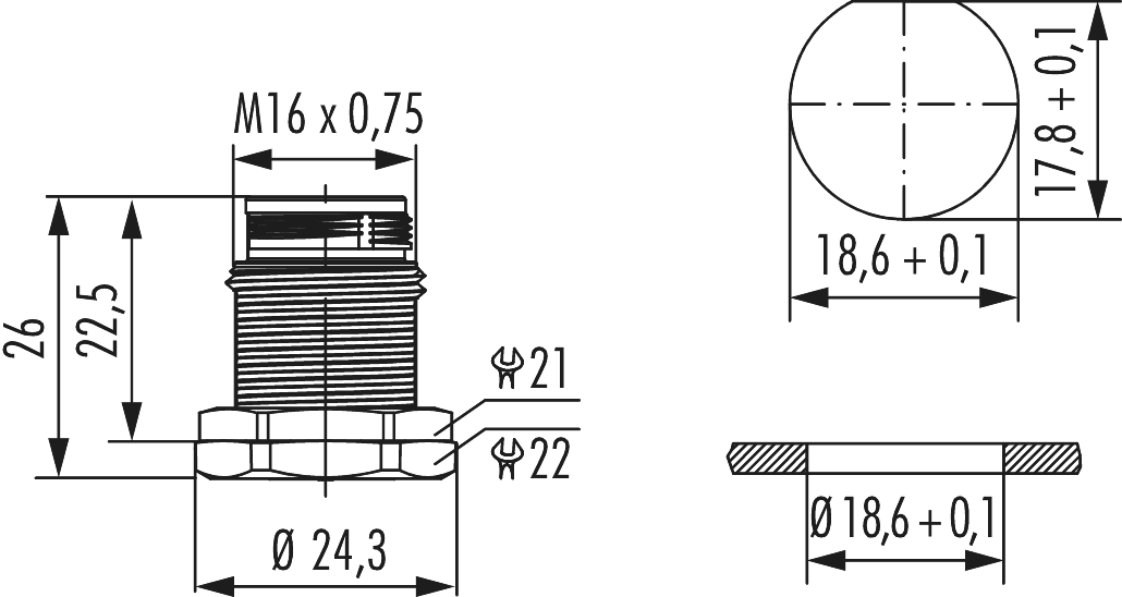 M16 panel connector, Circular Connector, Connector, M16
