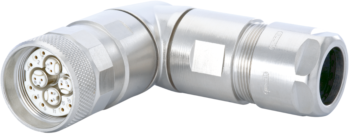 M23 Fast Ethernet PoE right angle cable connector, M23, Circular Connector, Connector