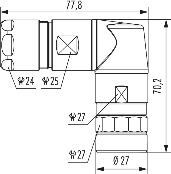 M23 Fast Ethernet PoE right angle cable connector, M23, Circular Connector, Connector