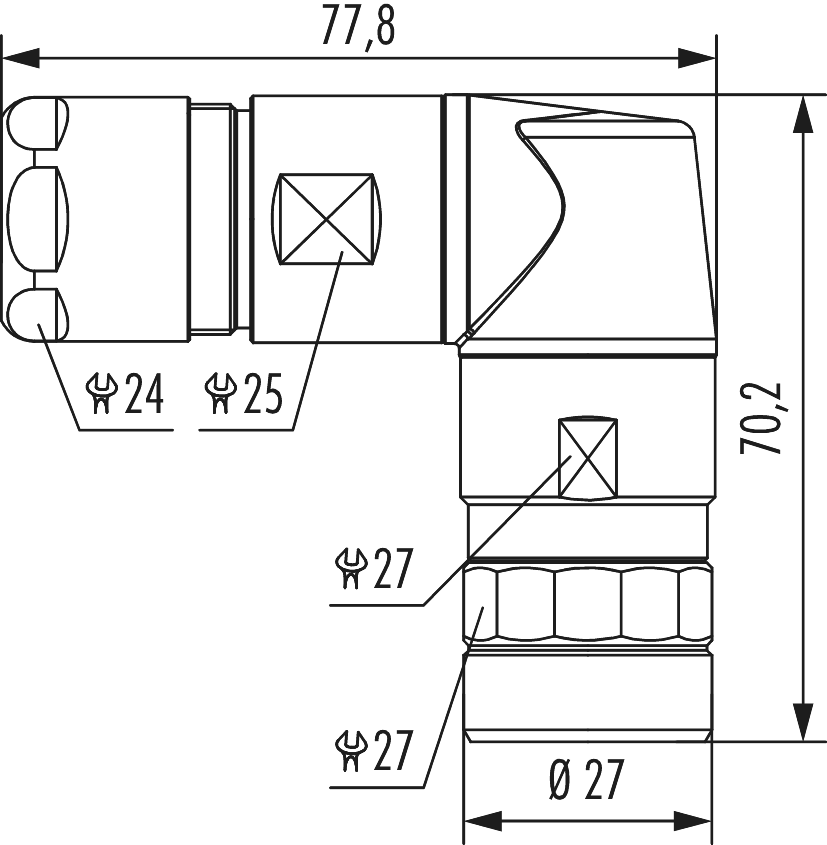 M23 Fast Ethernet PoE right angle cable connector, M23, Circular Connector, Connector