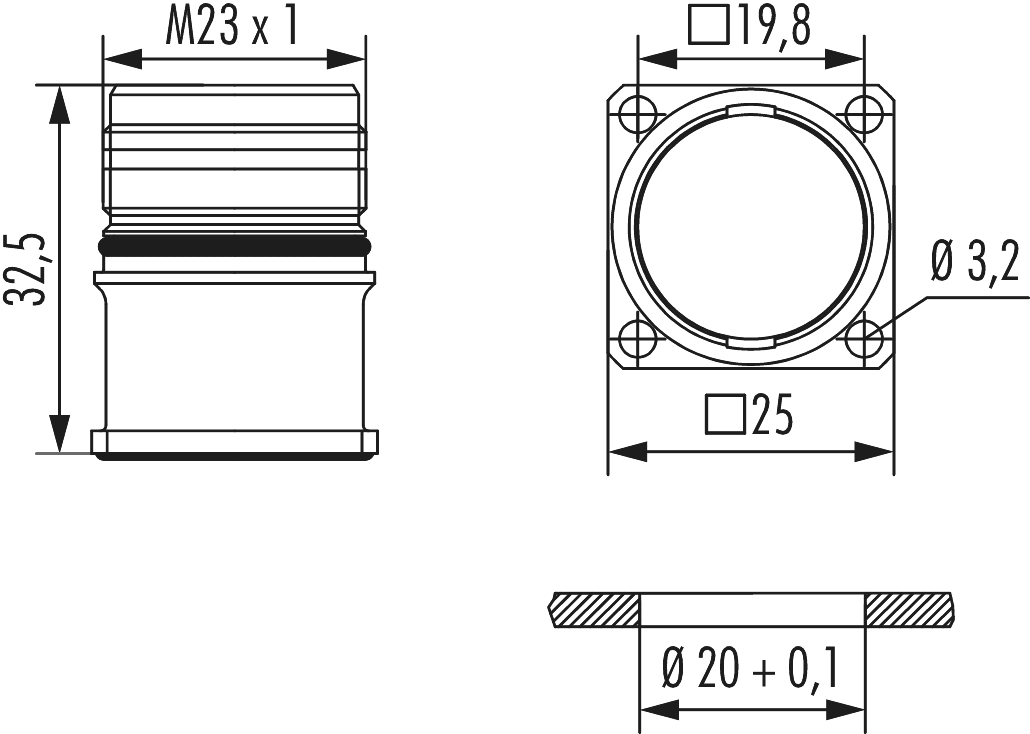 M23 Power INOX panel connector, Circular Connector, Connector