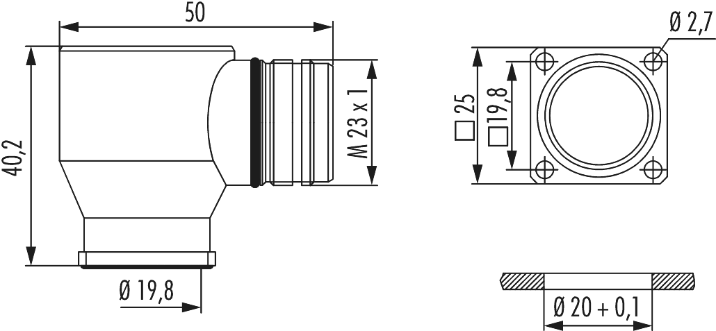 M23 Power INOX panel connector, Circular Connector, Connector