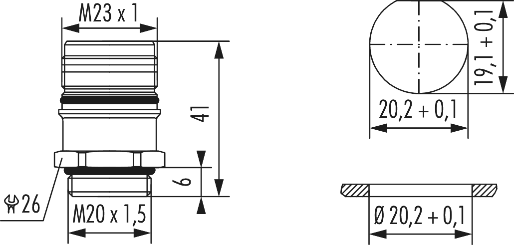 M23 Power INOX panel connector, Circular Connector, Connector