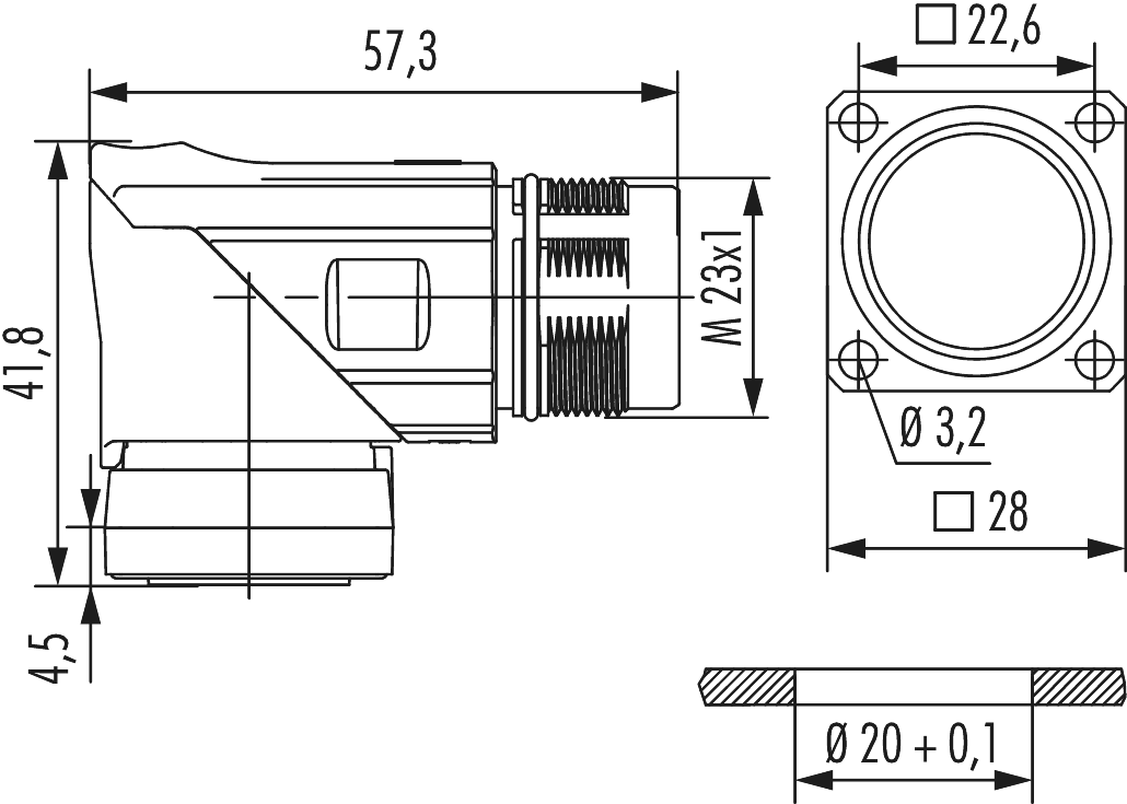 M23 Power panel connector, M23, Circular Connector, Connector, Power