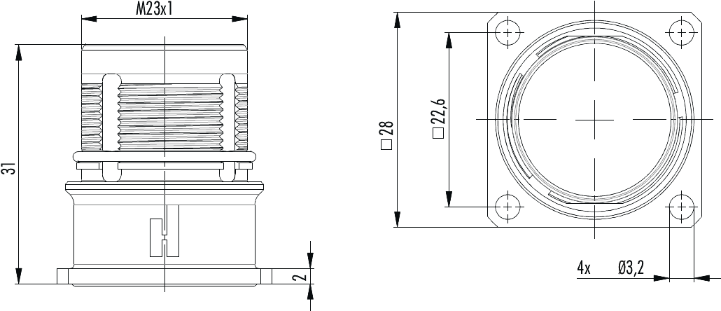 M23 Power panel connector, M23, Circular Connector, Connector, Power