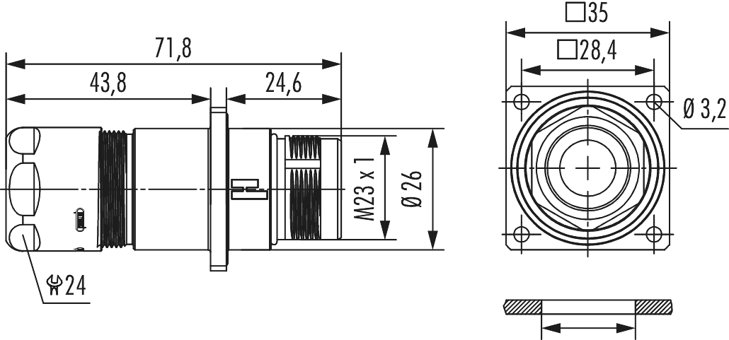 M23 Power panel connector, M23, Circular Connector, Connector, Power