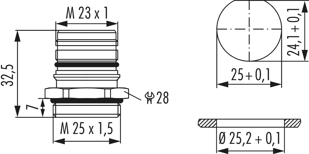 M23 Power panel connector, M23, Circular Connector, Connector, Power