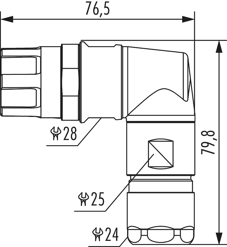 M23 Power right angle cable connector