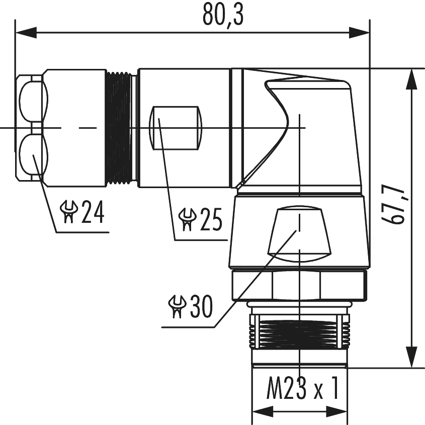 M23 Power right angle coupler connector