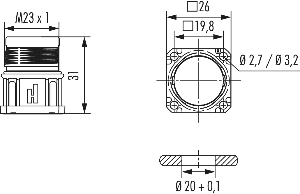 M23 Puissance Connecteur d'appareil, M23, Circular Connector, Connector, Power