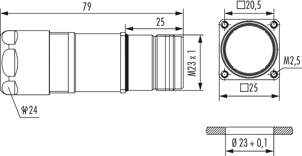 M23 RJ45 panel connector, Circular Connector, Connector, M23