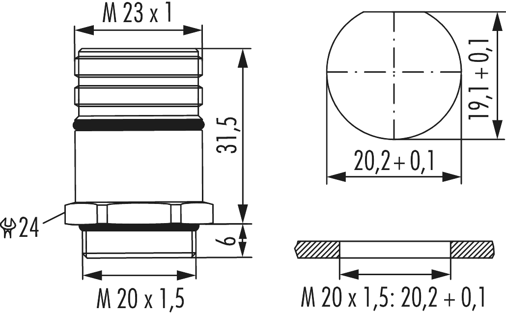 M23 Signal INOX Connecteur d'appareil, Circular Connector, Connector