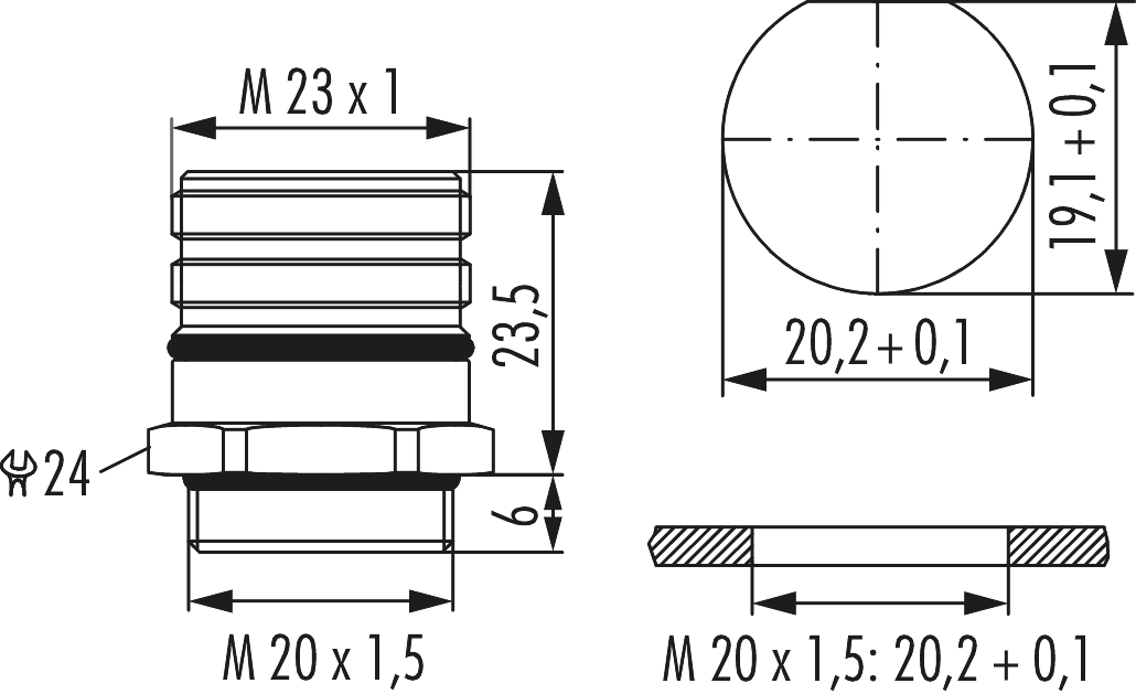 M23 Signal INOX panel connector, Circular Connector, Connector